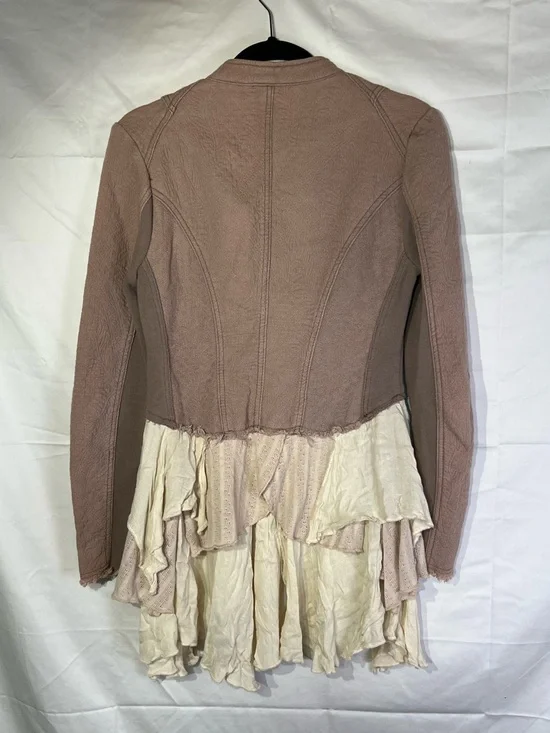 Free People Military Ruffles Hem Long Sleeve- Taupe & Cream - Picture 2 of 8